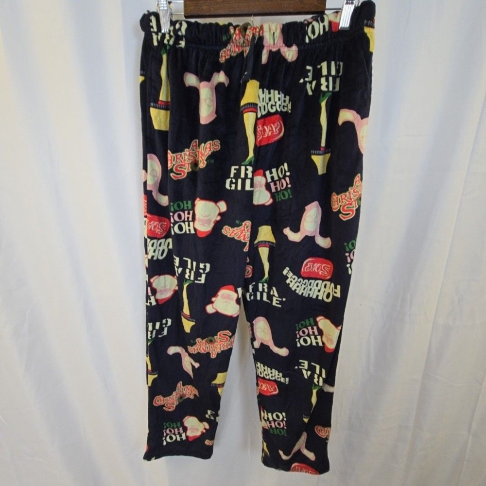 A Christmas Story Pajama Pants Mens Medium Black Fleece Holiday Sleepwear Lounge